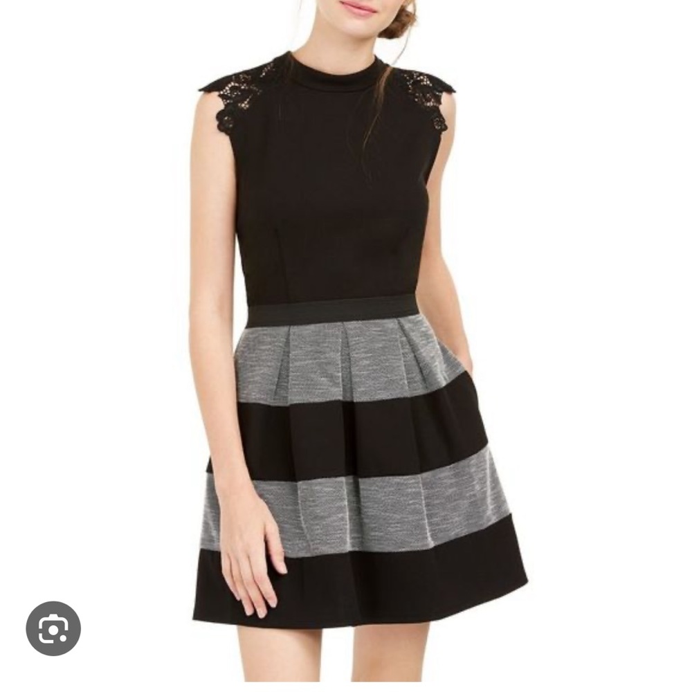 Black and grey flare dress